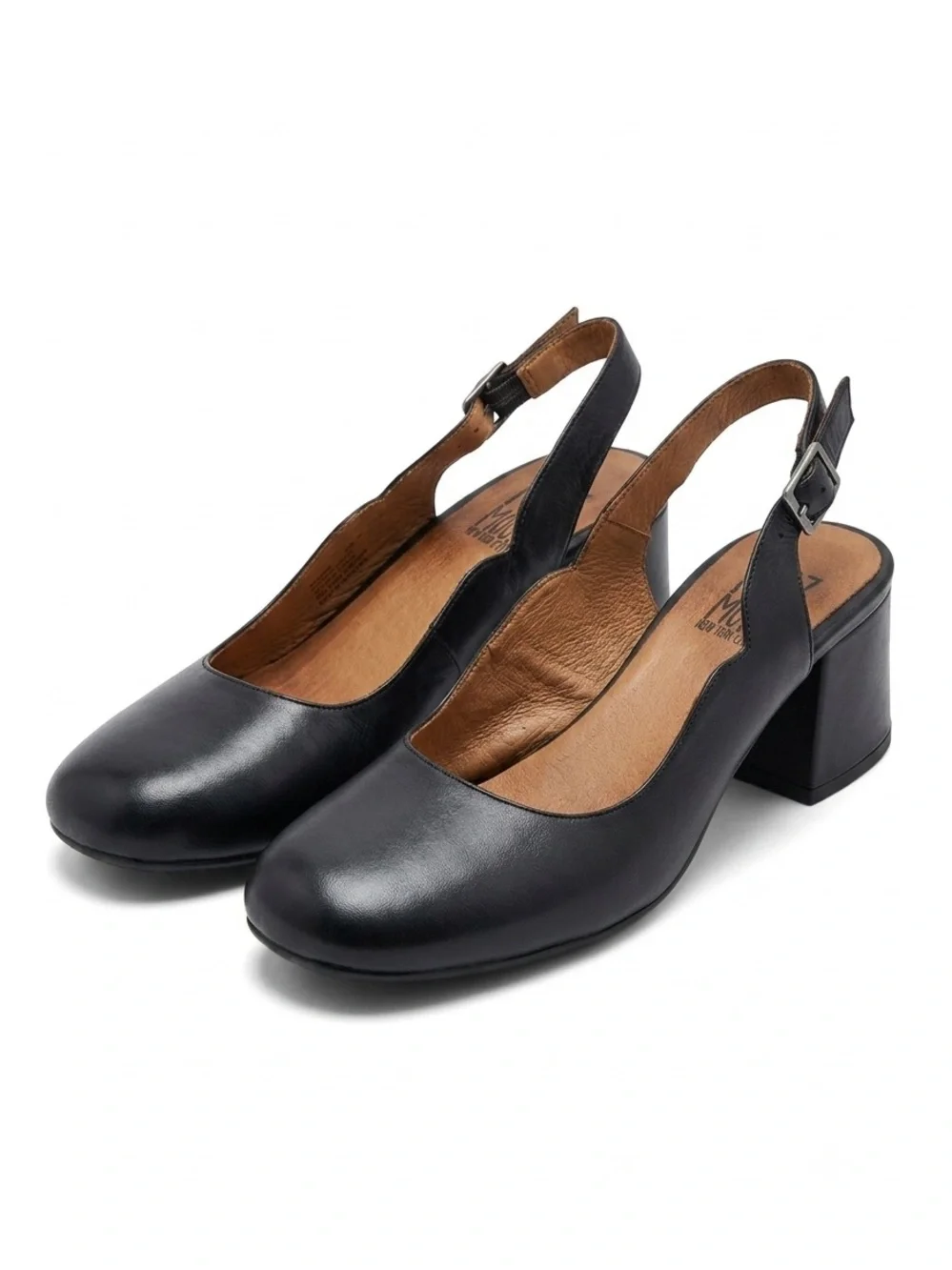 Miz Mooz Steffan Black Leather Slingback Block Heel Pump Size 40 US 9